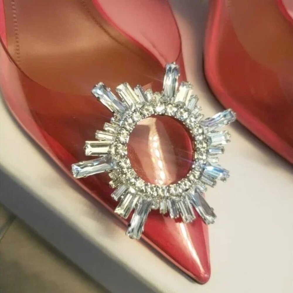 Amina Muaddi Begam glass Pump Pink Glass Clear Heels size 39 - Picture 16 of 16
